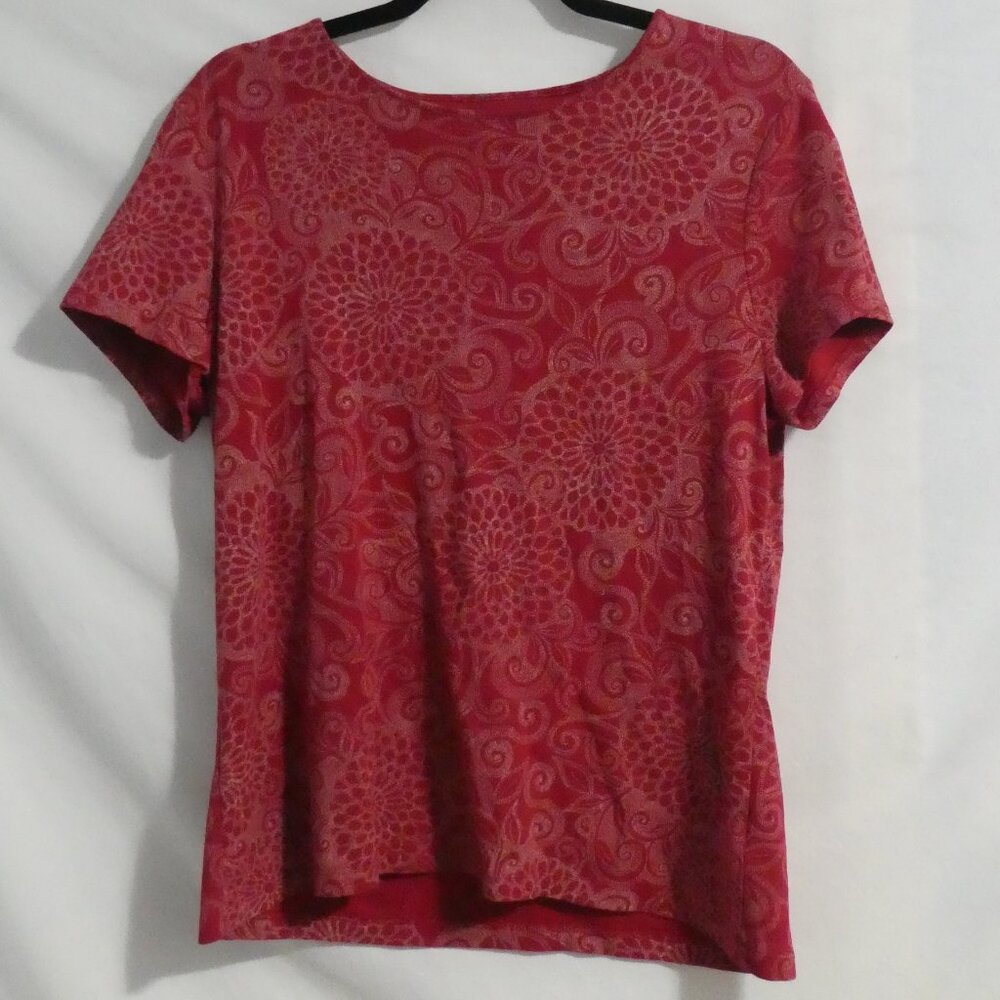 CROFT & BARROW Crewneck | large | Red Floral Short Sleeve Pima Cotton Shirt
